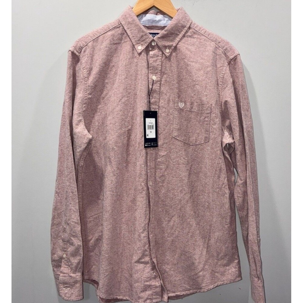 Chaps NWT 100% Cotton Deep Mahogany Oxford Button Down Shirt Size L Mens Preppy